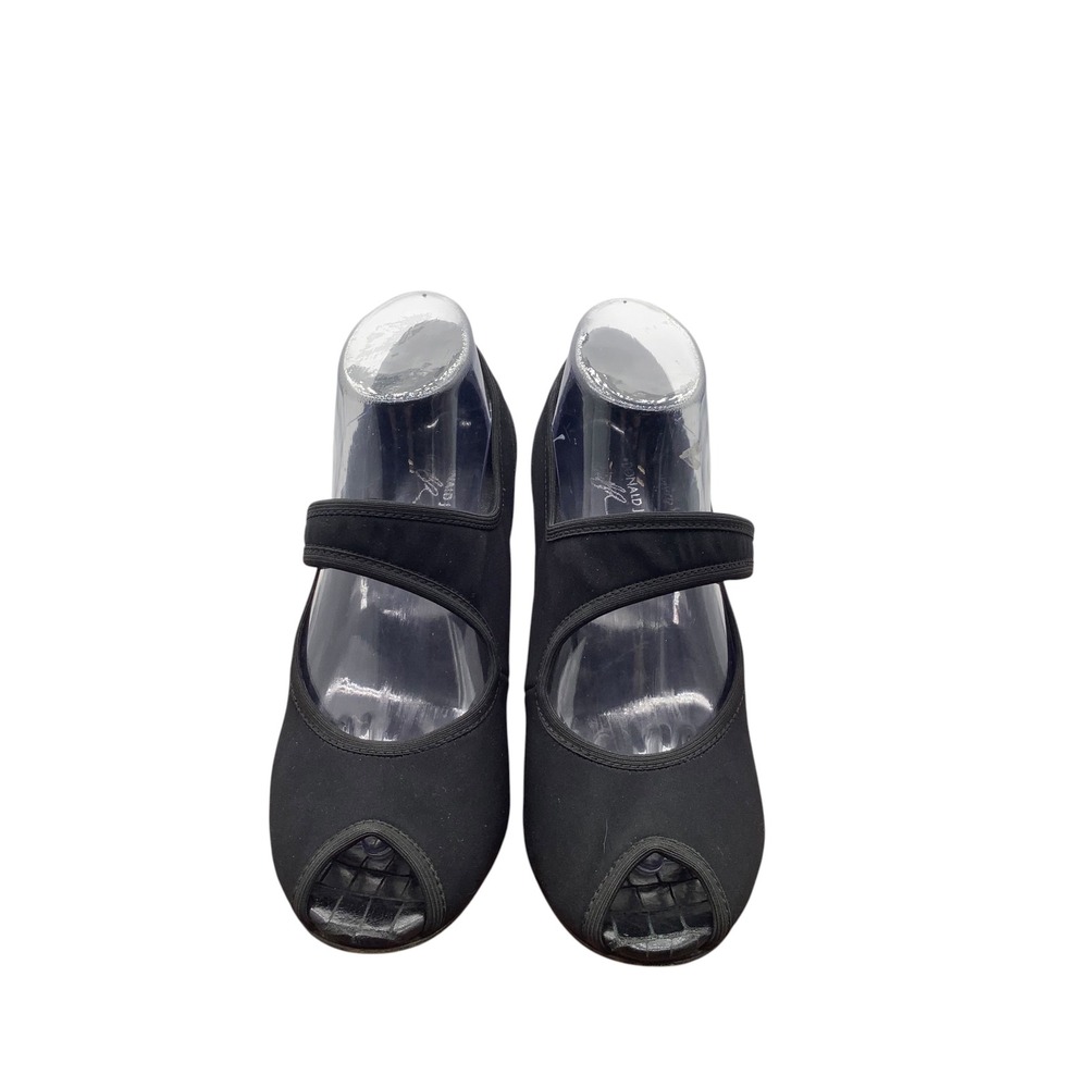 Donald J Pliner Black Stretch Peep Toe Mary Jane Croc Embossed Heels 9.5M Italy